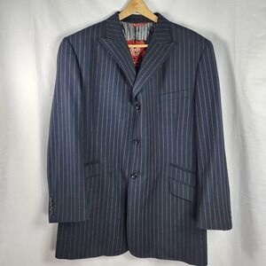 Caravelli Fusion Suit Jacket Mens 44R Charcoal Pinstripe Lined Two Button Blazer